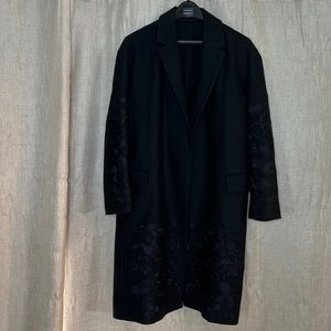 ALLSAINT Embroidered Black Wool Coat Women Size Small